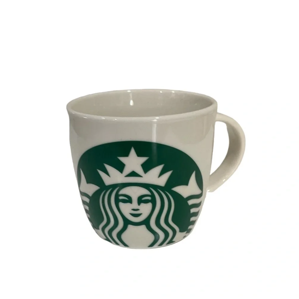 STARBUCKS Coffee Mug Green Siren Mermaid Ceramic White Barrel Cup 14 oz 2017